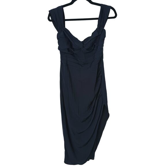 Abercrombie Off Shoulder Ruched Black Midi Dress Small Black Event Cocktail LBD - Picture 5 of 12